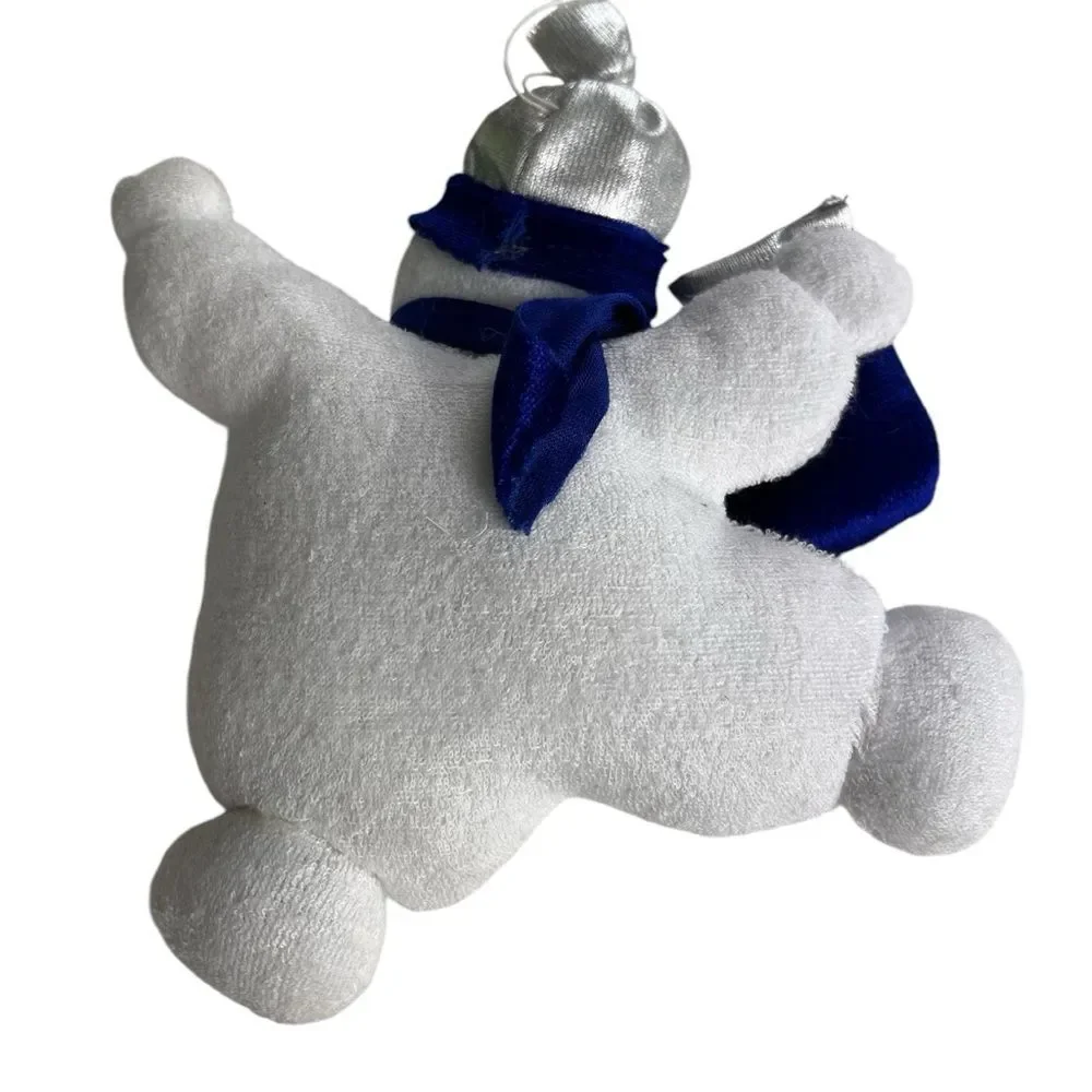 2 Hanging Stuffed Snowmen Blue White Chubby Soft Snowflake Christmas Tree Noel